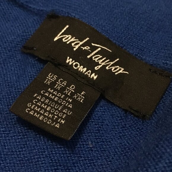 Lord & Taylor Long True Blue V-Neck High Low Knit Sweater - Picture 8 of 15